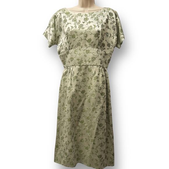 Vintage 1950s Leslie Fay Green Chinese Silk Brocade Dress Jacket Set 2pc Floral - Picture 4 of 16